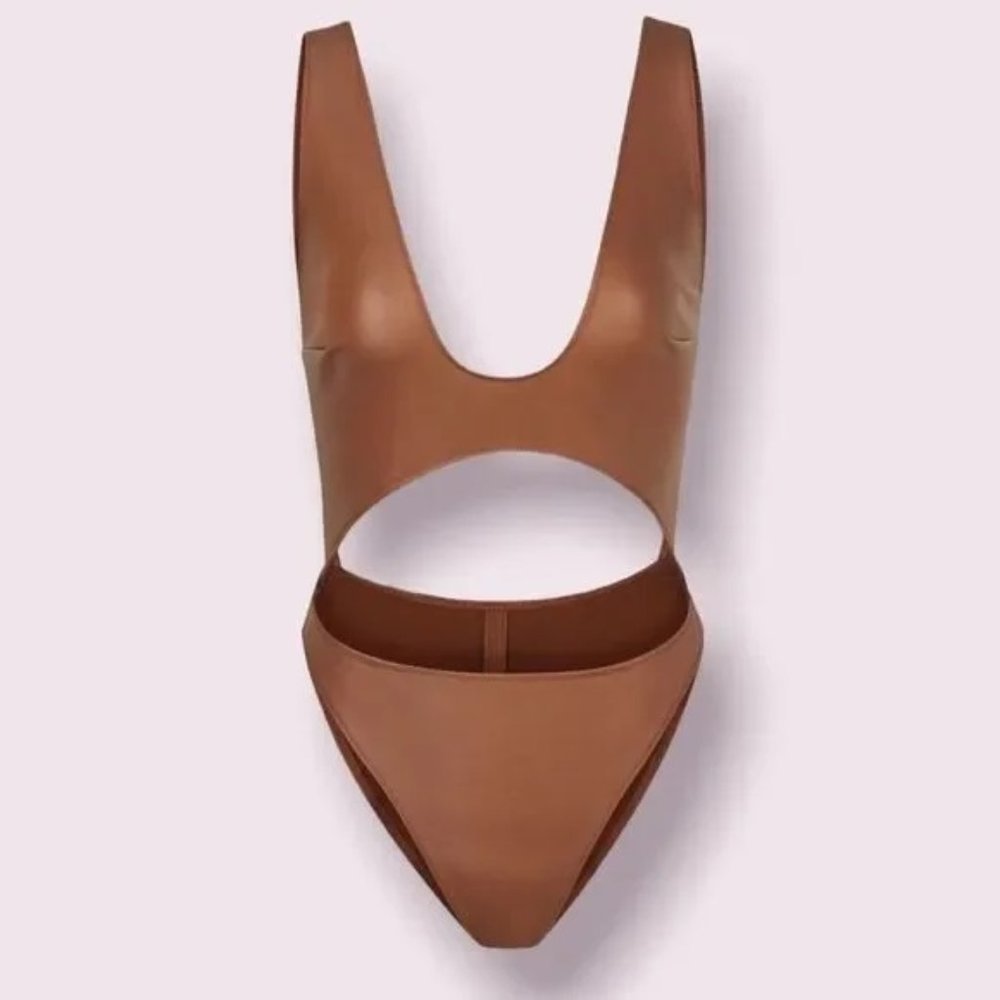 NWT Skims Wet Jersey Sleeveless Cutout Bodysuit Bronze Medium